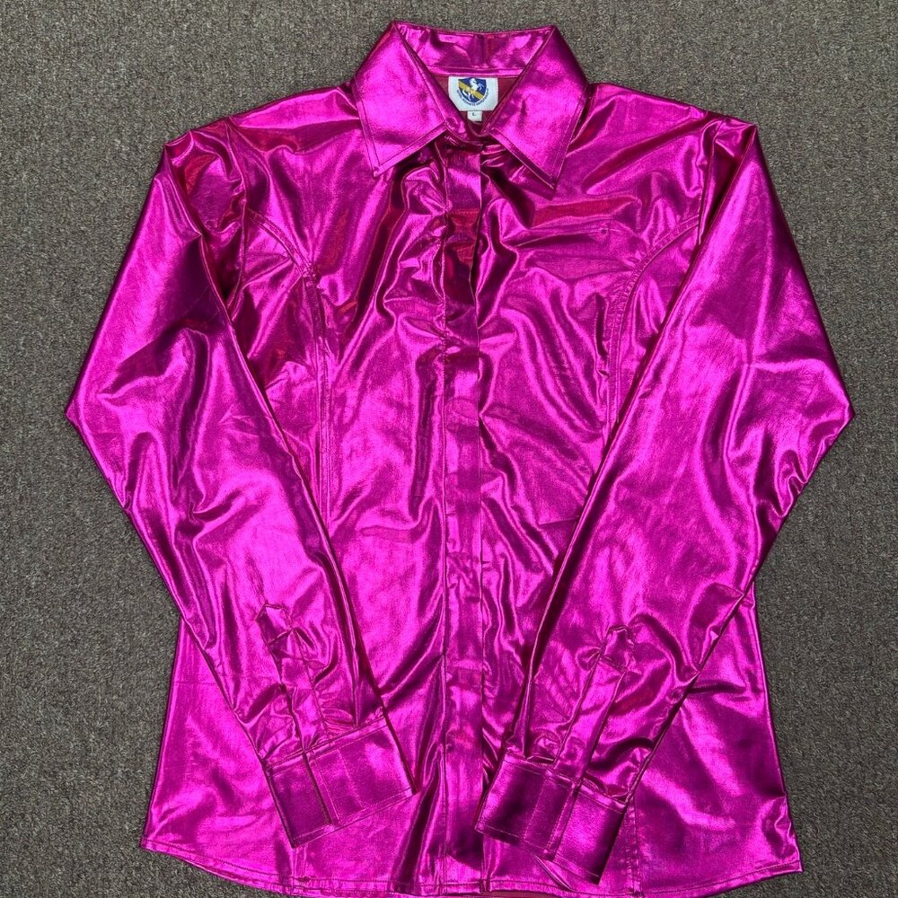 Royal Highness Women's Foil Fabric Stretch Show Shirt - Pink